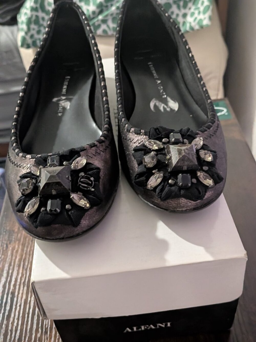 Etienne aigner metallic floral flats